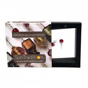 Red and amber murano glass earrings cube bicolor