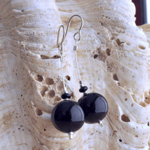 Boucles d'oreilles noires en veritable verre de murano