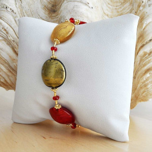 Pastiglia rot und gold armband aus echtem muranoglas aus venedig 