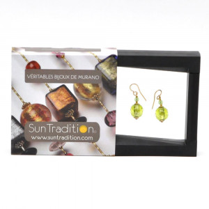 Fizzy vert anis boucles d'oreilles bijoux en veritable verre de murano de venise