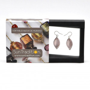 Chlorophylle parme boucles d'oreilles bijou en veritable verre de murano