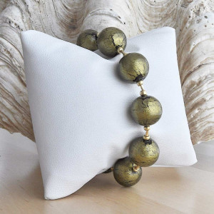 Khaki green amber murano glass jewelry bracelet