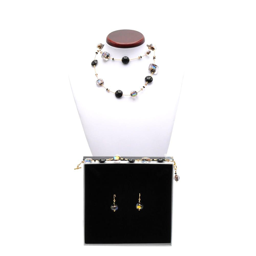 Moonlight black - black murano glass jewellery set genuine murano glass of venice