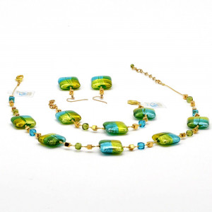 Jewellry set quadrifoglio green jewel in true murano glass of venice