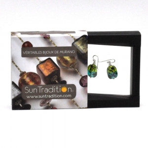 Boucles d'oreilles en verre vert et bleu