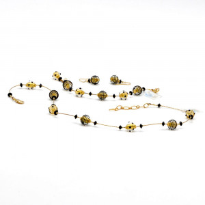 Jo-jo mini conjunto de joyas negro y oro genuino cristal de murano venecia