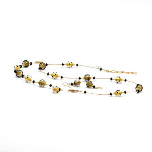 Jo-jo mini conjunto de joyas negro y oro genuino cristal de murano venecia