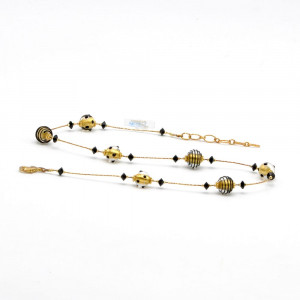 Women gold murano glass necklace modern black and gold genuine murano glass