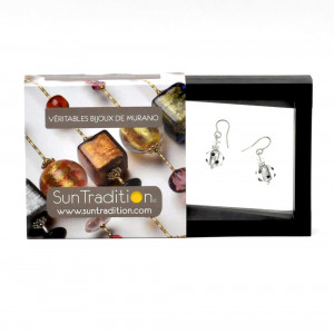 Jo-jo black and silver mini polka earrings genuine murano glass venice