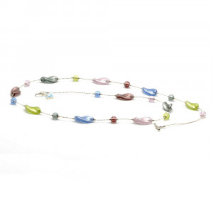 Lange zilveren ketting originele murano glas