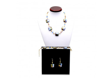 Jewellry set quadrifoglio blue jewel in true murano glass of venice