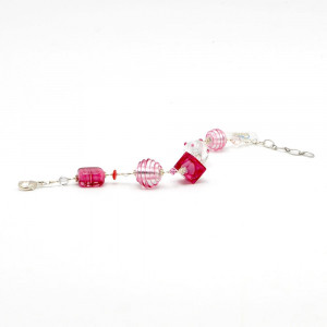 Jo-jo rosa y plata pulsera genuino de cristal de murano venecia