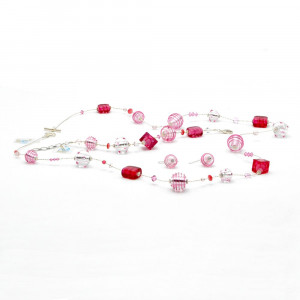 Versiering van het jo-jo roze en zilver lange sieraden set in originele murano glas uit venetië