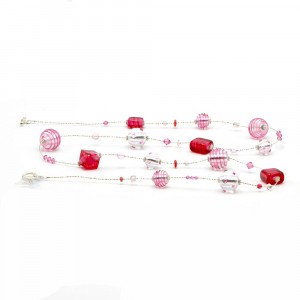 Collier en verre de murano argent et rose 