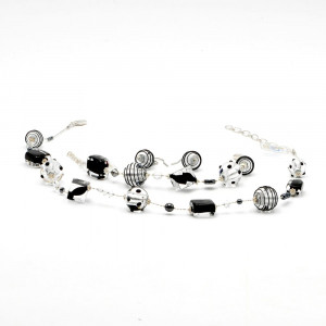 Jo-jo negro y plata conjunto de joyas genuino cristal de murano venecia