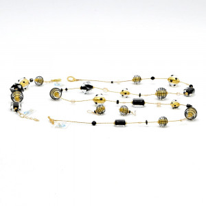 Jo-jo negro y oro conjunto de joyas genuino cristal de murano venecia