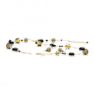 Jo-jo negro y oro conjunto de joyas genuino cristal de murano venecia