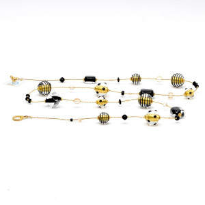 Black and gold murano glass necklace long genuine murano glass