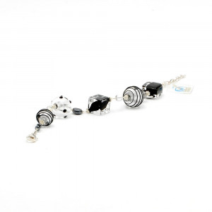 Jo-jo negro y plata pulsera genuina murano de venecia