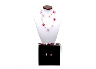 Versiering van het jo-jo roze en zilver lange sieraden set in originele murano glas uit venetië