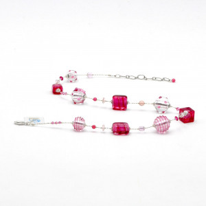 Pink and silver murano glass necklace with genuine murano glass