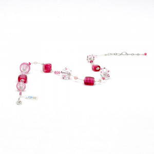 Collier en verre de murano rose et argent