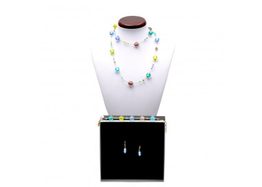 Fizzy blue jewelry set in real murano glass venice