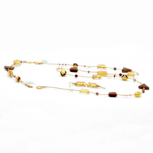 Conjunto de cristal murano ouro ambar longo