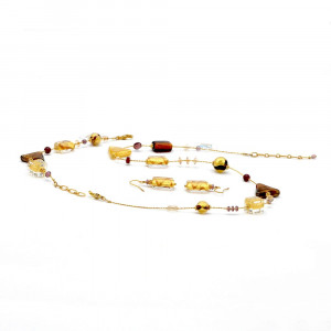 Asteroide amber gold jewelry set genuine murano glass