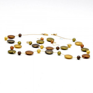 Schmuckset francy satin gold kette lang aus echtem muranoglas aus venedig