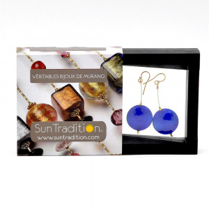 Francy bleu satin boucles d'oreilles bijou en veritable verre de murano de venise