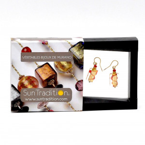 Asteroide - earrings red and gold genuine murano glass