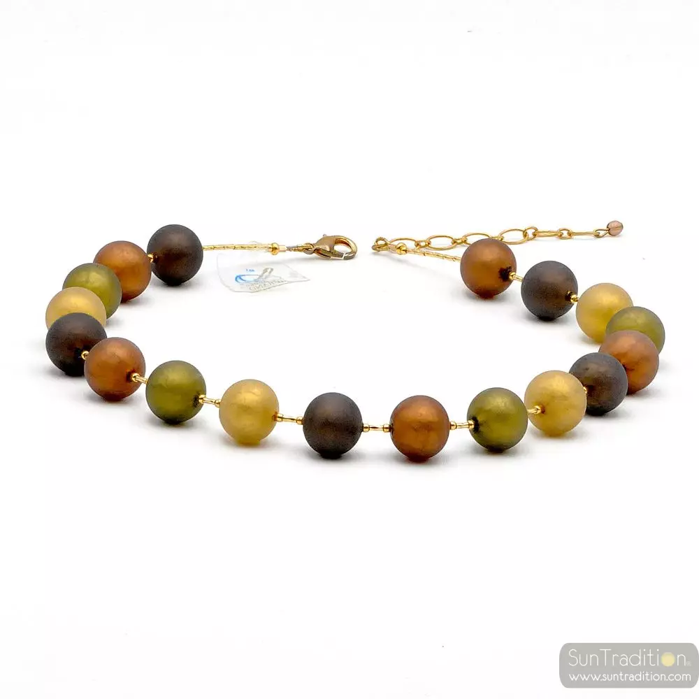 Ball satin - brown satin necklace genuine murano glass