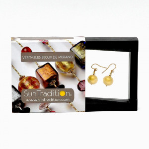 Ball satin gold earrings genuine venice murano glass