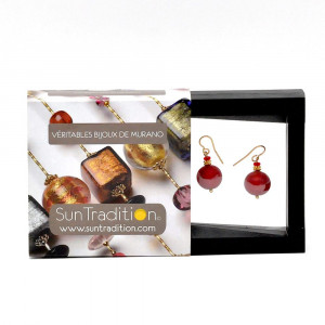 Kugel satin rot ohrringe schmuck aus echtem muranoglas aus venedig