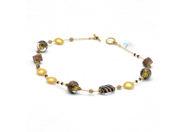 Ketting bruin goud, juweel van murano-glas bariole bruin