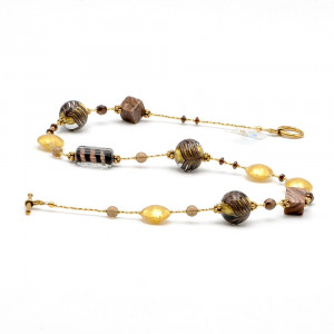 Gold murano glass necklace meshed brown