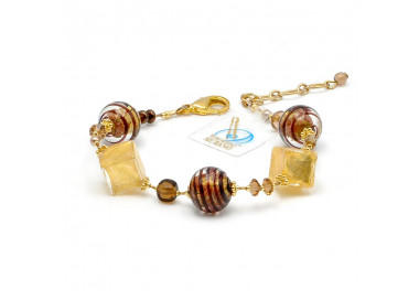 Bracelet en verre de murano or et marron 