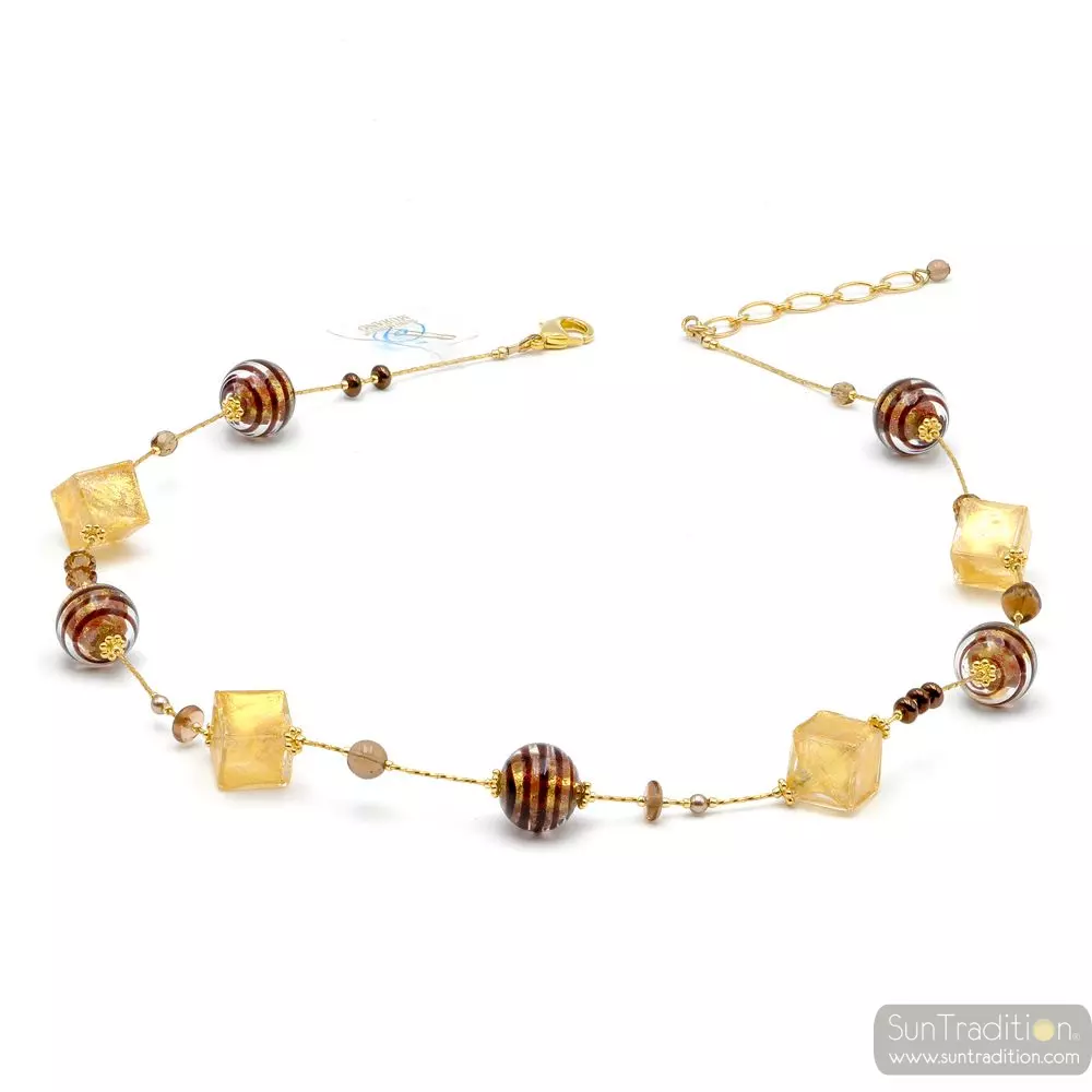 Mix de chocolade - ketting-goud, originele murano glas