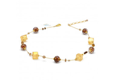 Kette gold brown schokoladenfarben aus murano glas