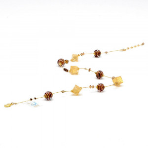 Necklace chocolate and gold genuine murano glass