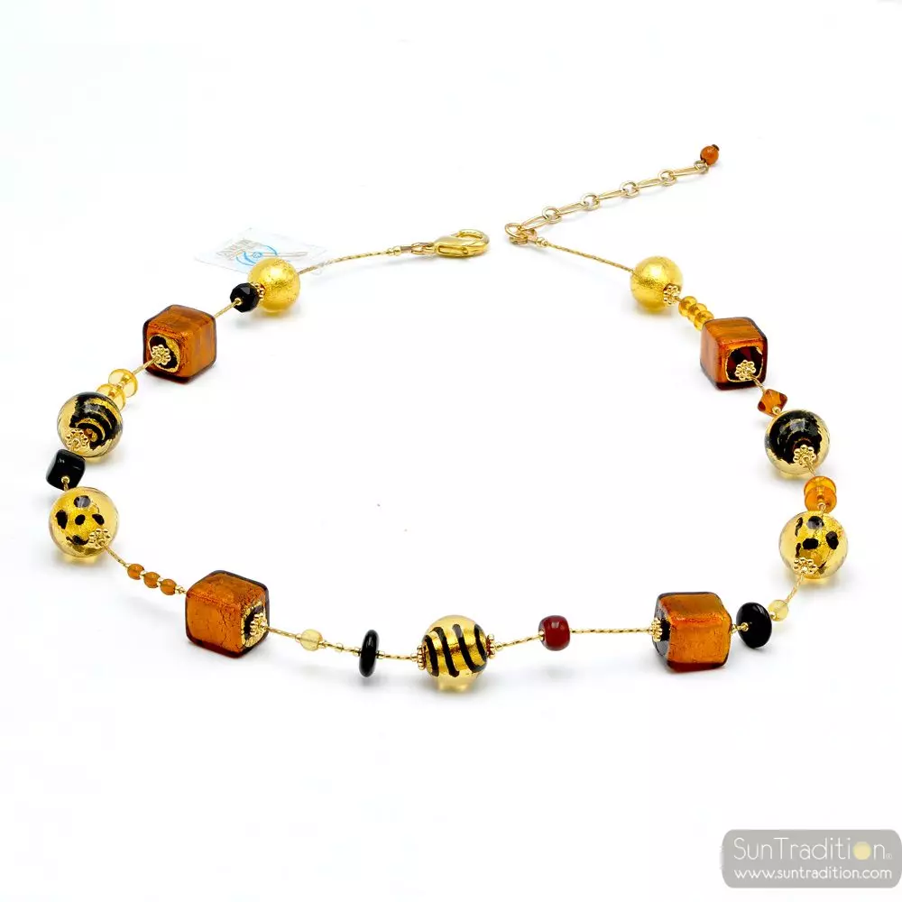 Mix tawny - gouden ketting originele murano glas