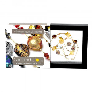 Mix schokoladenfarben - gold  kette aus echtem muranoglas