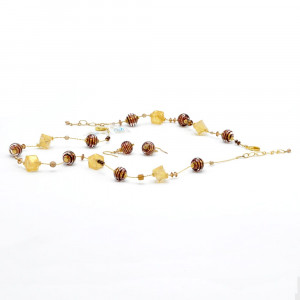 Gold and brown jewelry set genuine murano glass