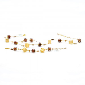 Conjunto de joyería oro y chocolate genuina cristal de murano venecia