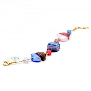 Pulseira azul de cristal murano rosa e azul