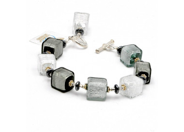 Pulseira de cristal murano preta e cinza 