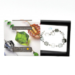 Cubes degrades argent - bracelet en veritable verre de murano de venise 