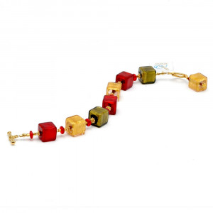 Bracciale in vetro di murano rosso e oro di venezia