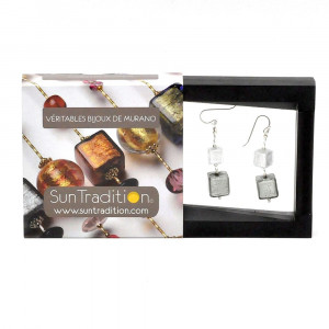 Cubes degrades argent boucles d'oreilles bijou en veritable verre de murano de venise